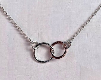 Circle of Light Neckace, Sterling Silver & Copper Necklet, Copper Links Pendant, 7th Anniversary gift, gift for Her, gift for Wife, Mum