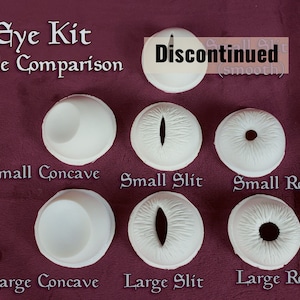 Puede incluir: Una comparaci&oacute;n de diferentes estilos de ojos para un kit de mu&ntilde;ecas. Los estilos incluyen c&oacute;ncavo, hendidura y redondo, en tama&ntilde;os peque&ntilde;os y grandes. El estilo hendidura peque&ntilde;o est&aacute; descontinuado.