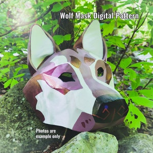 Máscara de lobo Therian **Patrón digital** para goma EVA con videotutorial