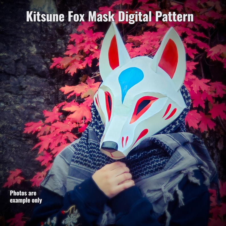 Máscara de zorro Kitsune **Patrón digital** para espuma EVA con videotutorial imagen 1