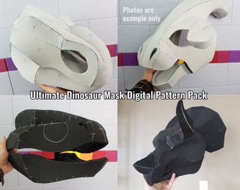 Dinosaur Mask Pattern Pack: T-Rex, Raptor, Triceratops Parasaurolophus (Digital Patterns)