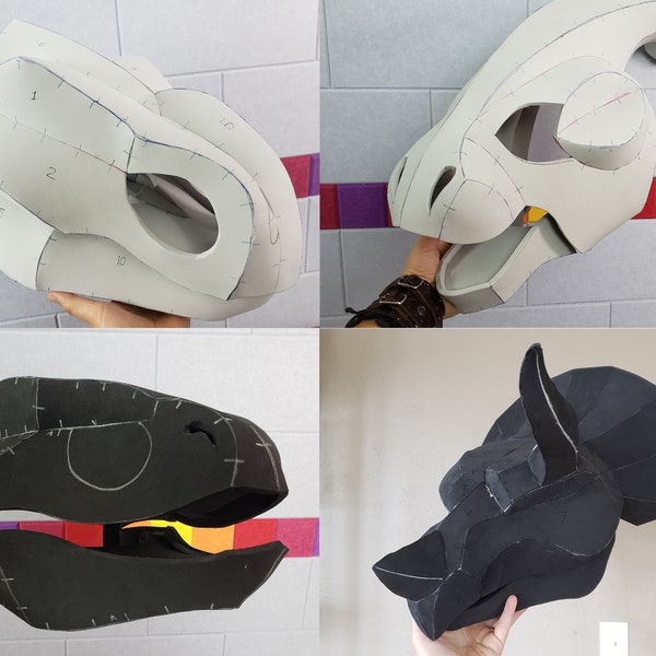 Paquete de patrones de máscara de dinosaurio definitivo / Cuatro patrones digitales para espuma EVA / Tyrannosaurus Rex / Utah Raptor / Triceratops / Parasaurolophus