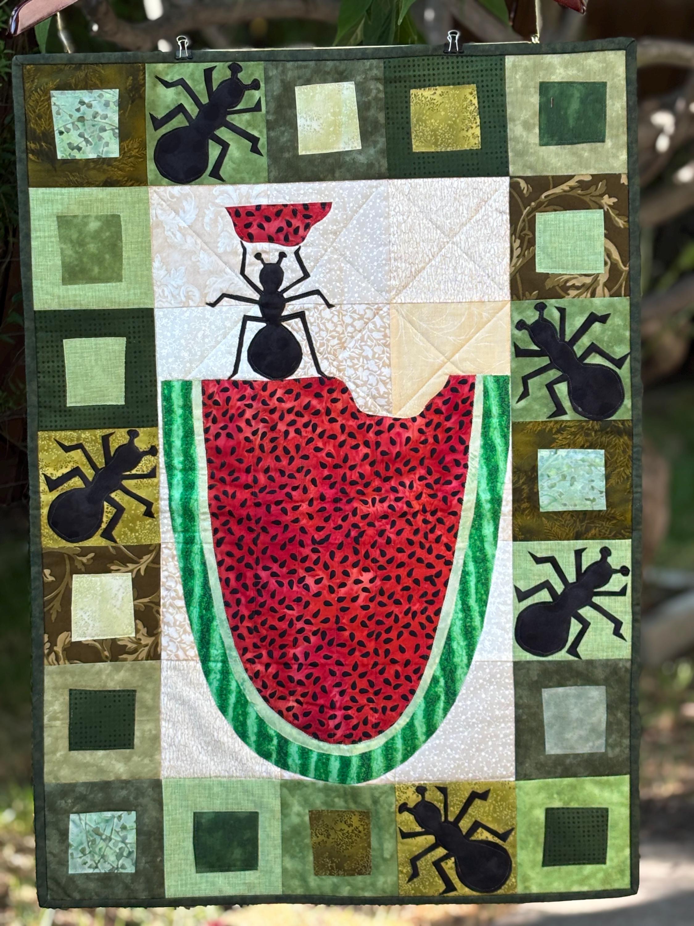 Summer Picnic Watermelon and Ants Quilted Wall Hanging