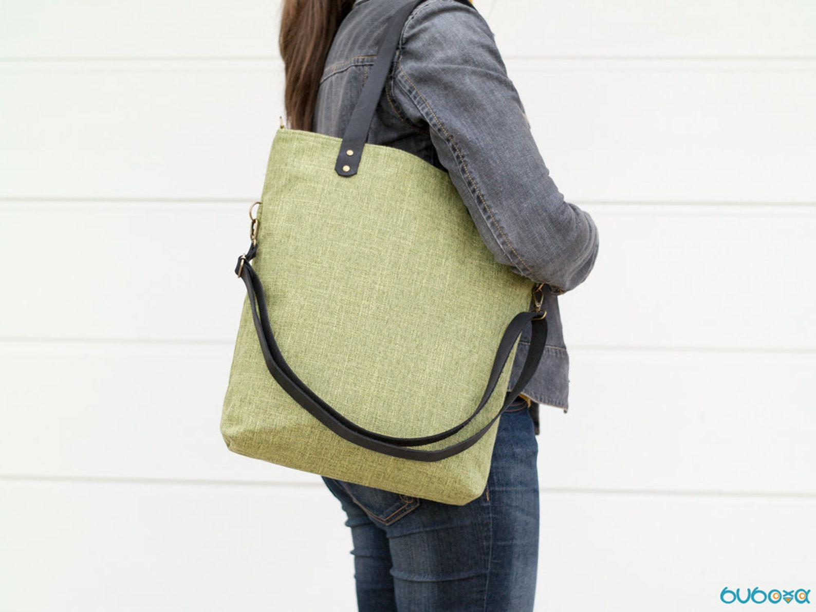 Olive Handbag With Leather Straps Etsy