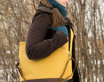 Mustard Brown Shoulder Bag With Genuine Leather Straps