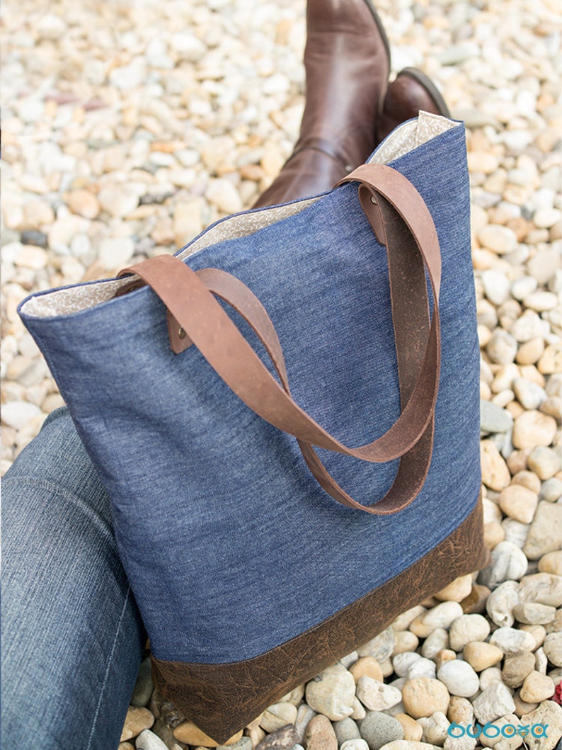 Denim Handbag With Genuine Leather Straps - Etsy