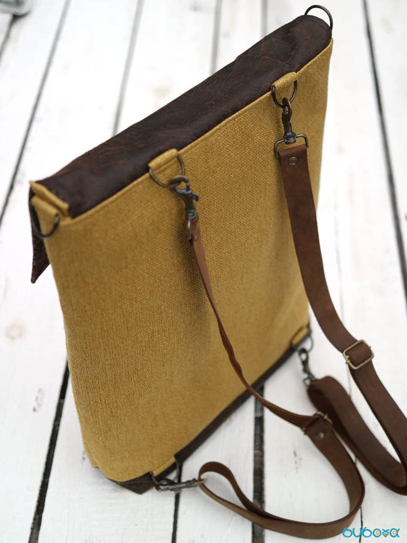 Mustard Backpack Shoulder Bag Diaper Handbag Leather Etsy