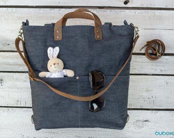 Convertible Waxed Diaper Bag With Genuine Leather Straps