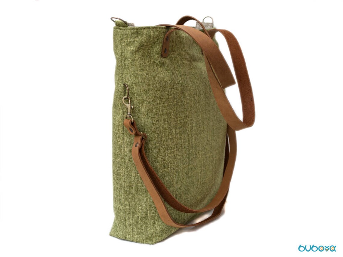 Olive Green Shoulder Bag With Camel Genuine Leather Straps Etsy