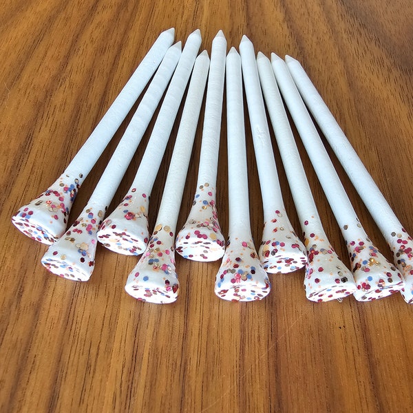 10 Unique Hand Painted Sparkly Wood Golf Tees