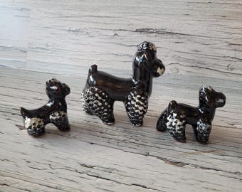 Vintage Redware Poodle Figurines, Hand Painted, Made in Japan (Set of 3)