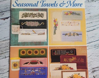 Vintage cross stitch, seasonal towels and more, just cross stitch, Linda Jary, pattern 2043, seasons, needlework, vintage patterns, retro