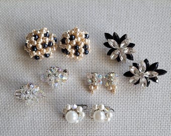 Vintage Beaded Clip On Earring Lot, 1960s Japan