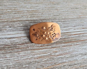 Vintage Copper Floral Brooch, Handmade in Canada
