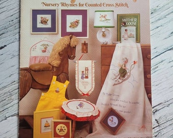 Vintage Mother Goose Treasury, Leisure Arts, Nursery Rhymes for counted cross stitch, vintage cross stitch, leaflet 264, retro stitching