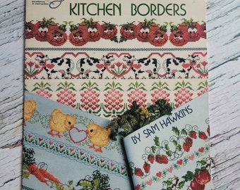 Vintage cross stitch, kitchen borders, Sam Hawkins, pattern 3551, american school of needlework, cross stitch pattern, country kitchen