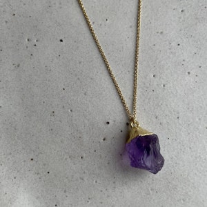 Raw Amethyst Necklace, Amethyst Gold Filled Vermeil Gemstone Necklace, Everyday Gemstone Charm Gold Necklace, February Birthstone Necklace