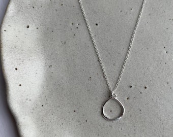 Natural Circle Necklace, Sterling Silver Organic Irregular Shape Necklace, Minimalist Everyday Necklace, Delicate Silver Necklace