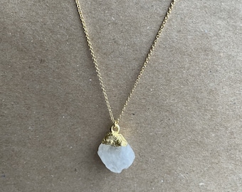 Raw Moonstone Necklace, Gold Filled Moonstone Gemstone Necklace, Everyday Raw Crystal Necklace, Natural White Gemstone, June Birthstone