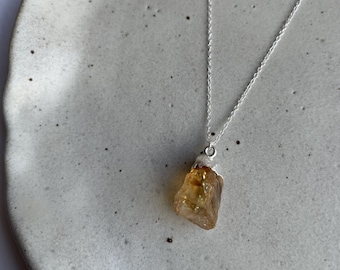 Raw Citrine Necklace, Sterling Silver Yellow Gemstone Charm Necklace, November Birthstone Necklace, Minimal Everyday Gemstone 925 Necklace