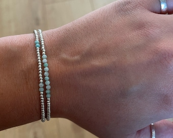 Bracelet Set, Natural Amazonite Set of 2 Layering Bracelets or Anklets, Gift for Girl, Gift for Woman, Gift for Her, Pretty Gift, Valentines