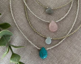 Beaded Gemstone Layering Necklaces, Stacking Necklaces, Everyday Hippie Necklace, Rose Quartz Turquoise Amazonite Labradorite Jewelry