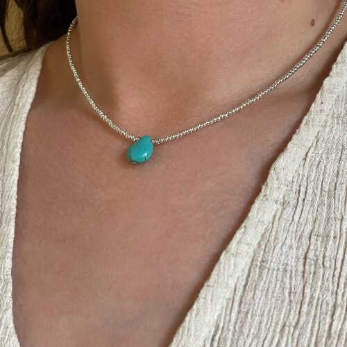 NEW Turquoise Necklace, Turquoise Howlite Drop, Blue Stone, Turquoise Teardrop Choker, Festival, Gift for Girl, shops Beach, Hippie Jewellery