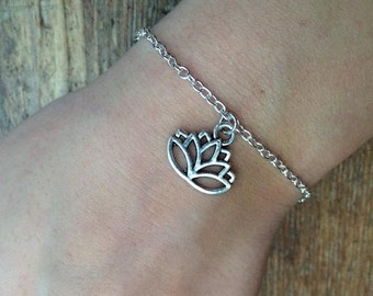 Lotus Bracelet, Lotus Anklet, 5 Size Options, Lotus Charm Bracelet, Lotus Charm Anklet, Boho Jewellery, Gift for Her, Yoga Buddhist Jewelry