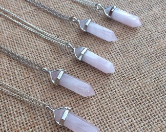 Natural Rose Quartz Necklace, Long Rose Quartz Point Pendant, Boho Necklace Gift, Meaningful Jewellery, Pretty Layering Necklace