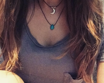 Turquoise Necklace, Turquoise Howlite Drop, Blue Stone Necklace, Turquoise Teardrop Choker, Hippie Jewellery, Beach Surf Necklace