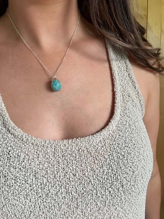 Natural Amazonite Necklace, Blue Stone Necklace, Amazonite Nugget, Harmony Necklace, Positivity Necklace, Something Blue Pretty Gift