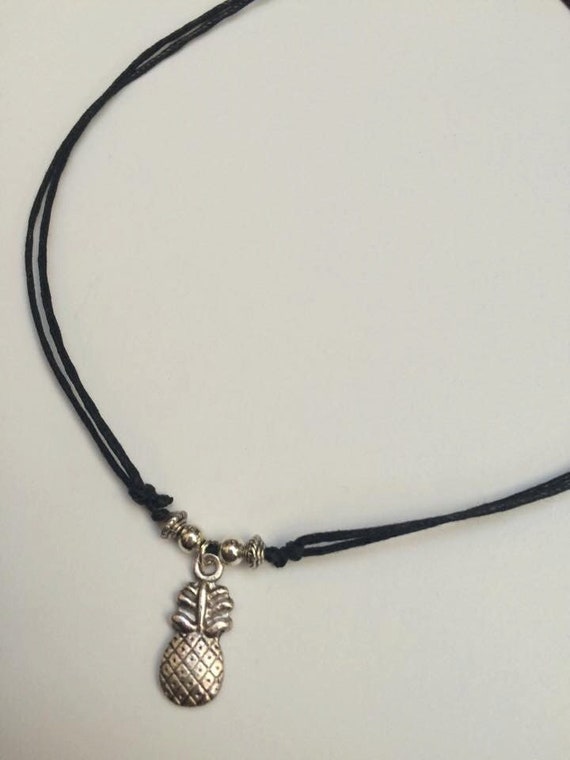 Pineapple Fruit Charm Pendant Choker Necklace with Black Cord Pineapple Fruit Charm Pendant Choker Necklace with Black Cord