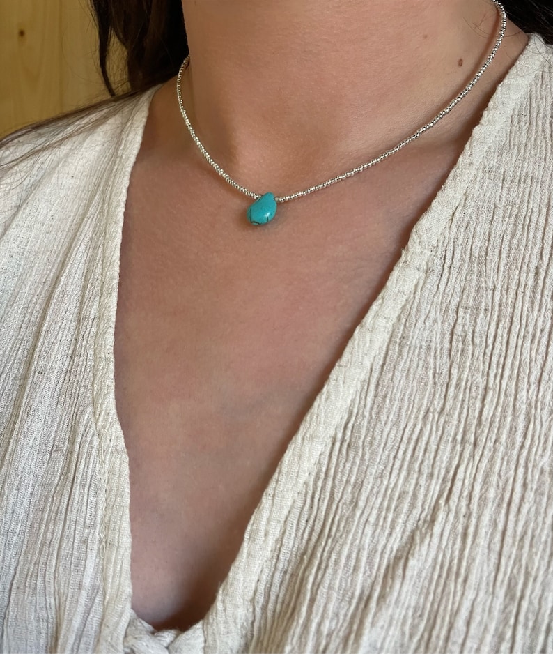 NEW Turquoise Necklace, Turquoise Howlite Drop, Blue Stone, Turquoise Teardrop Choker, Festival, Gift for Girl, Beach, Hippie Jewellery 