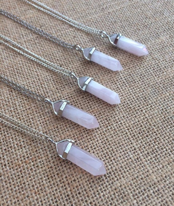 Natural Rose Quartz Necklace, Long Rose Quartz Point Pendant, Boho Necklace Gift, Meaningful Jewellery, Pretty Layering Necklace