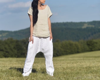 Linen Pants for Women, Linen Pants with a low seat, Womens linen pants, Slow fashion, Natural, Hand made, 100% Pure Linen