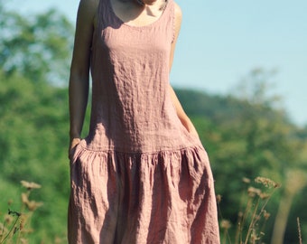 Linen dress for women, Linen maxi dress, Womens linen dress, Slow fashion, Sleeveless dress,  Natural, Hand made, 100% Pure Linen