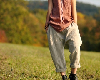 Linen Pants for Women, Linen Pants with a low seat, Womens linen pants, Slow fashion, Natural, Hand made, 100% Pure Linen
