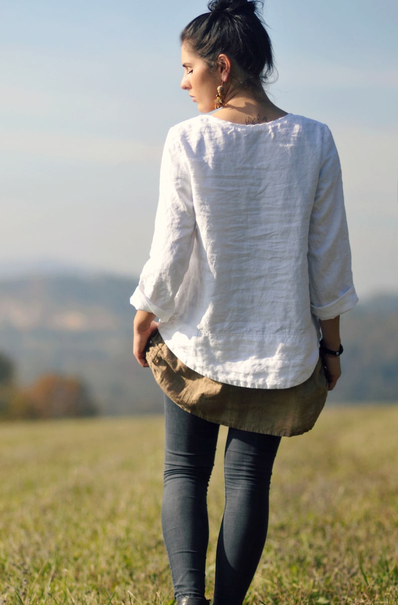 Leinenbluse für Frauen, Damentunika, Leinentunika, Leinenbluse, Damenleinenbluse, Slow Fashion, natürlich, handgefertigt, 100 % reines Leinen Bild 5