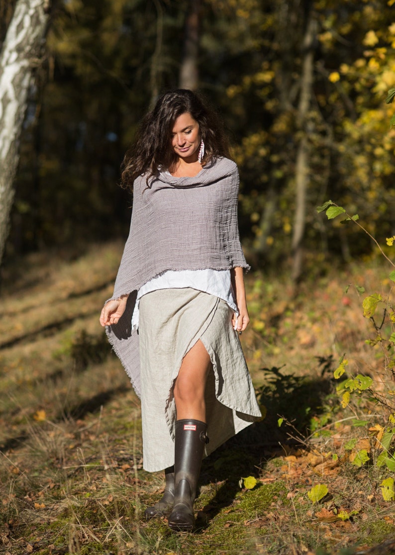 Leinen Poncho für Frauen, Damen Poncho, Leinen Poncho, Damen Leinen Poncho, Slow Fashion, Natural, Handgemacht, 100% Reines Leinen Bild 1