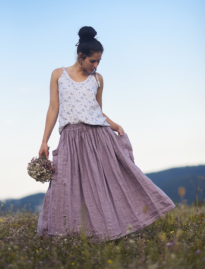 Leinenrock für Frauen, Leinen-Maxirock, Damenrock, Slow Fashion, Bio-Mode, natürlich, handgefertigt, 100 % reines Leinen Bild 1