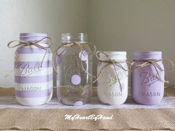 Lavande Peint Et Vieilli Mason Jars Centre De Table Mariage Bebe