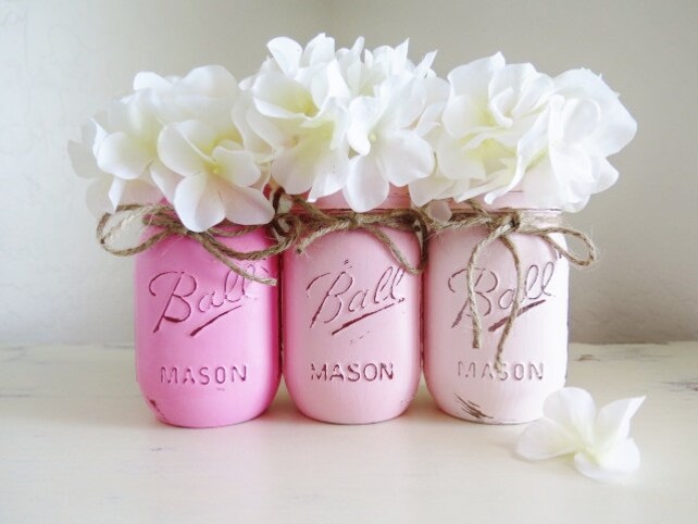 Pink Mason Jars Pink Centerpieces Baby Shower Centerpieces Rustic Pink Mason Jars Pink Centerpieces Baby Shower Centerpieces Rustic