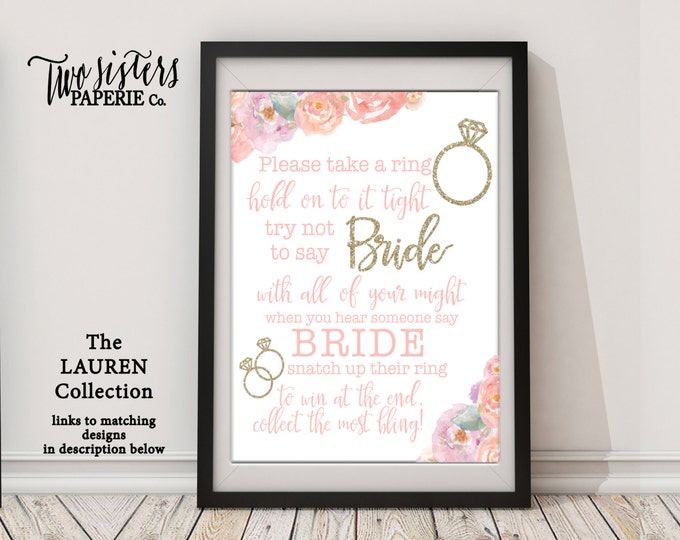 Don't Say Bride Bridal Shower Sign LAUREN Collection Floral Don't Say ...