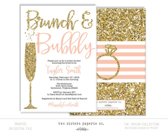 Peach Brunch and Bubbly Bridal Shower Invitation Gold | Etsy