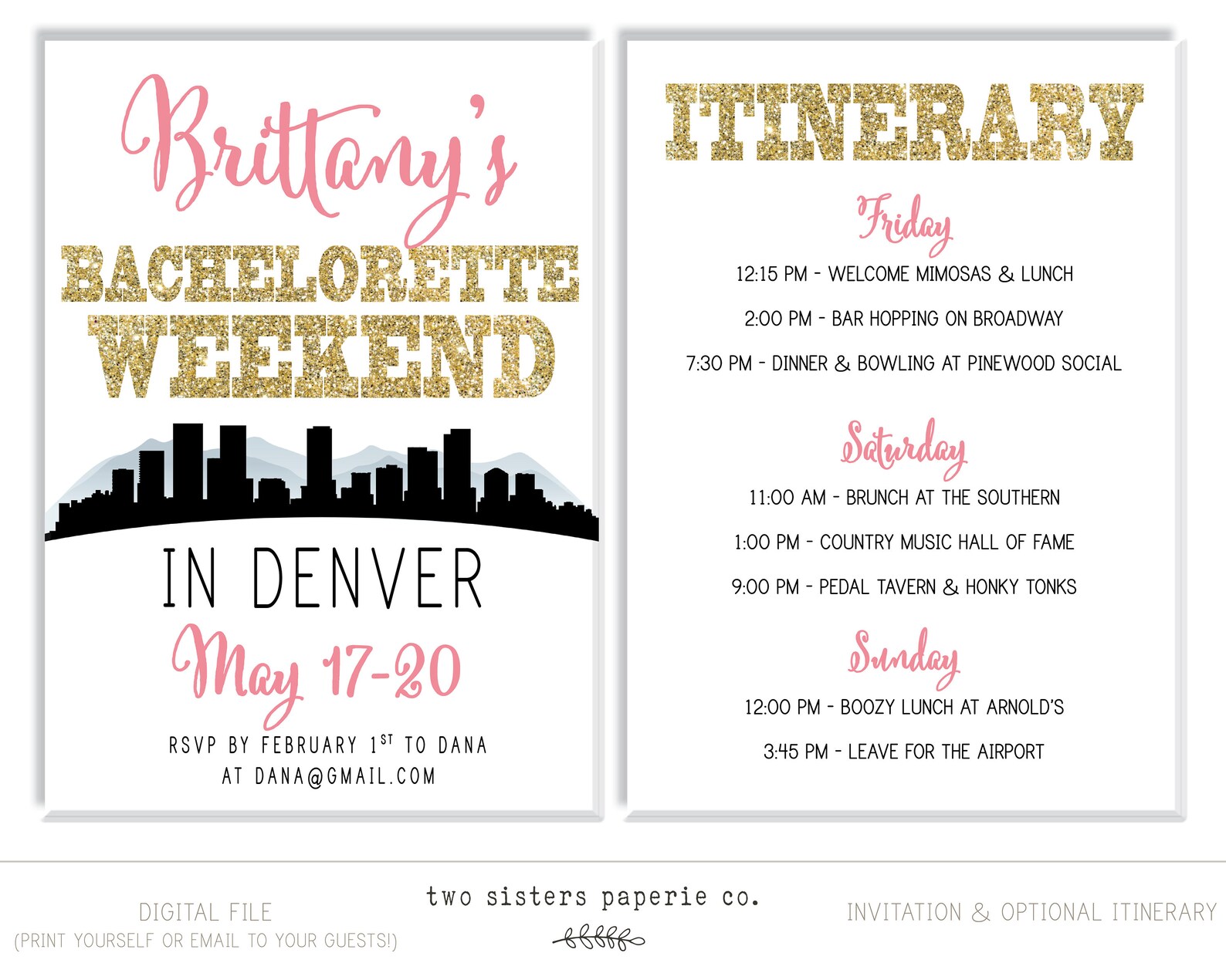 DENVER Bachelorette Party Invitation & Itinerary Denver Etsy