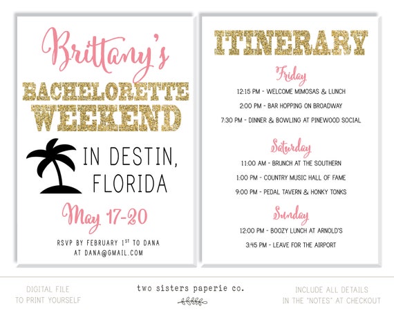 Beach Bachelorette Party Invitation And Itinerary Destin Bachelorette Florida Bachelorette Gulf Coast Bachelorette
