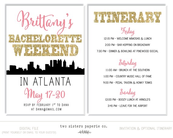 ATLANTA Bachelorette Party Invitation and Itinerary ATLANTA | Etsy