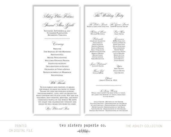 Formal Wedding Program Ashley Collection Black And White Etsy