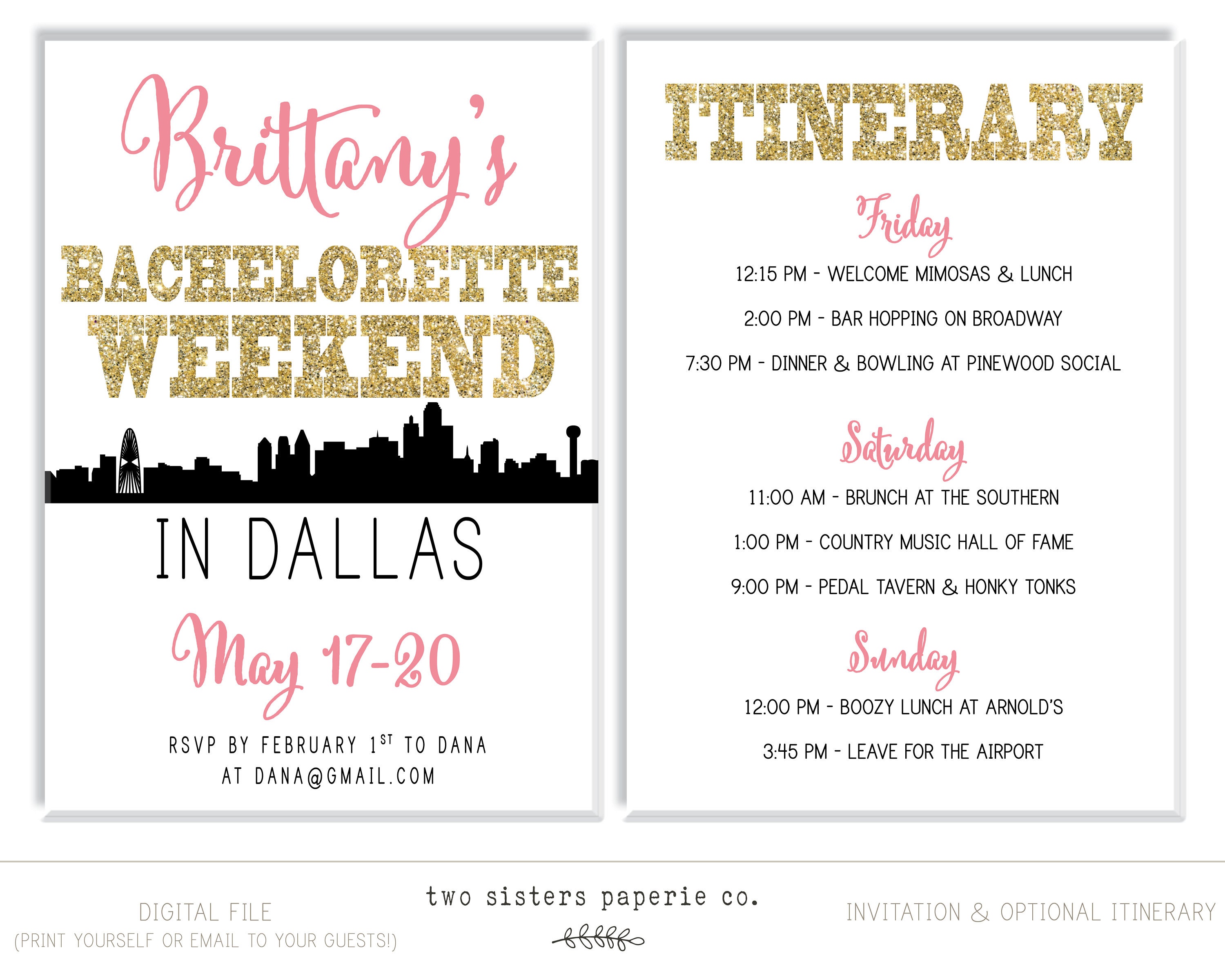 Dallas Bachelorette Party Invitation & Itinerary DALLAS Etsy