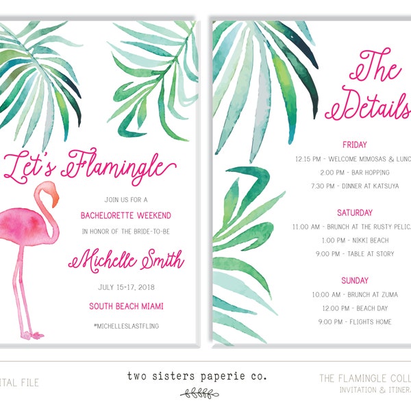 LET'S FLAMINGLE BACHELORETTE Invitation & Itinerary - Flamingo Bachelorette - Bachelorette Invitation and Itinerary - Printable Invitation